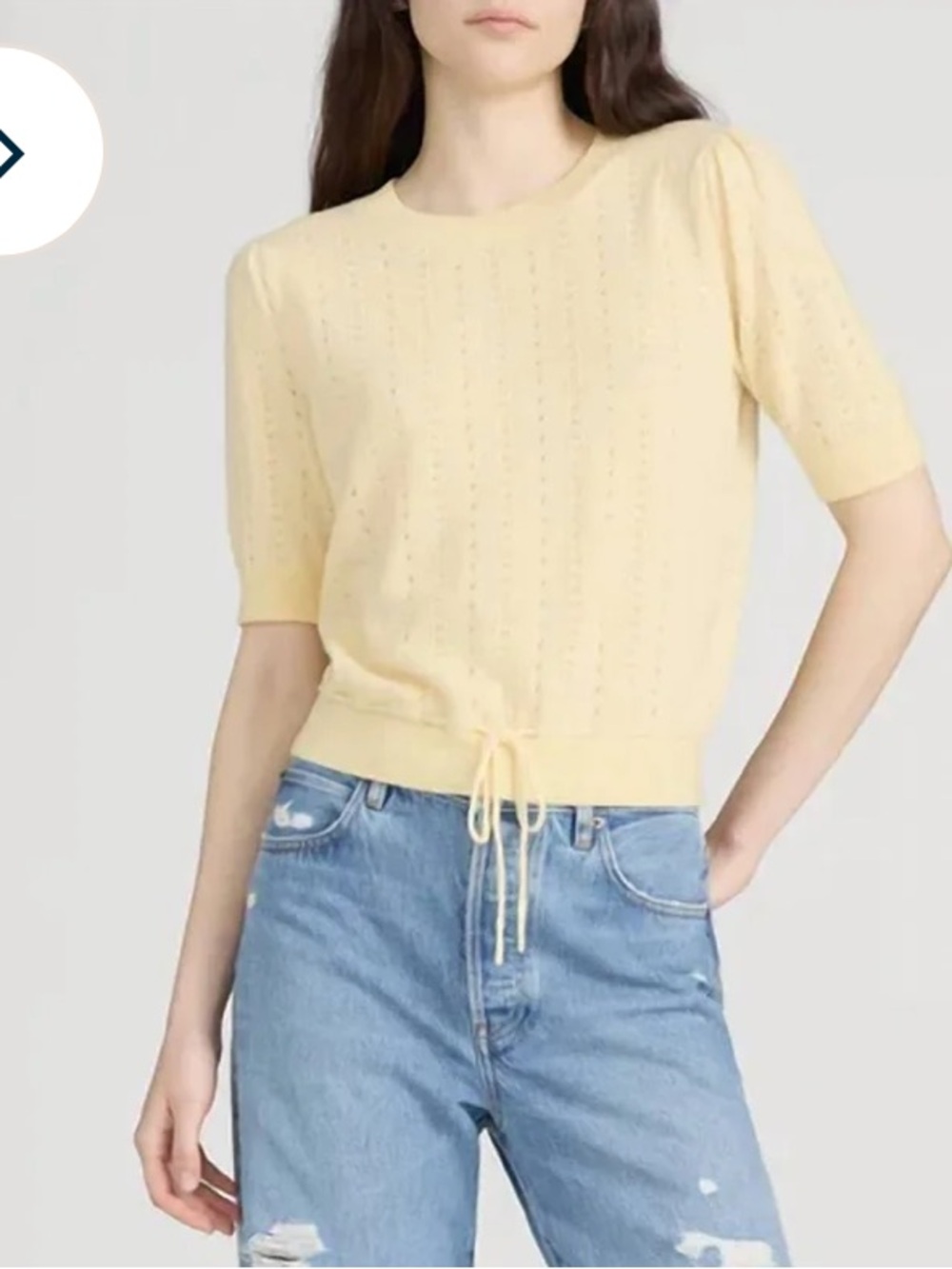 Frame Pale Yellow Cashmere Short Sleeve Charm Sweater Medium M